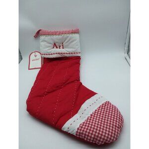 Pottery Barn Kids Ari Christmas Stocking Gingham Holiday Quilted Red Xmas